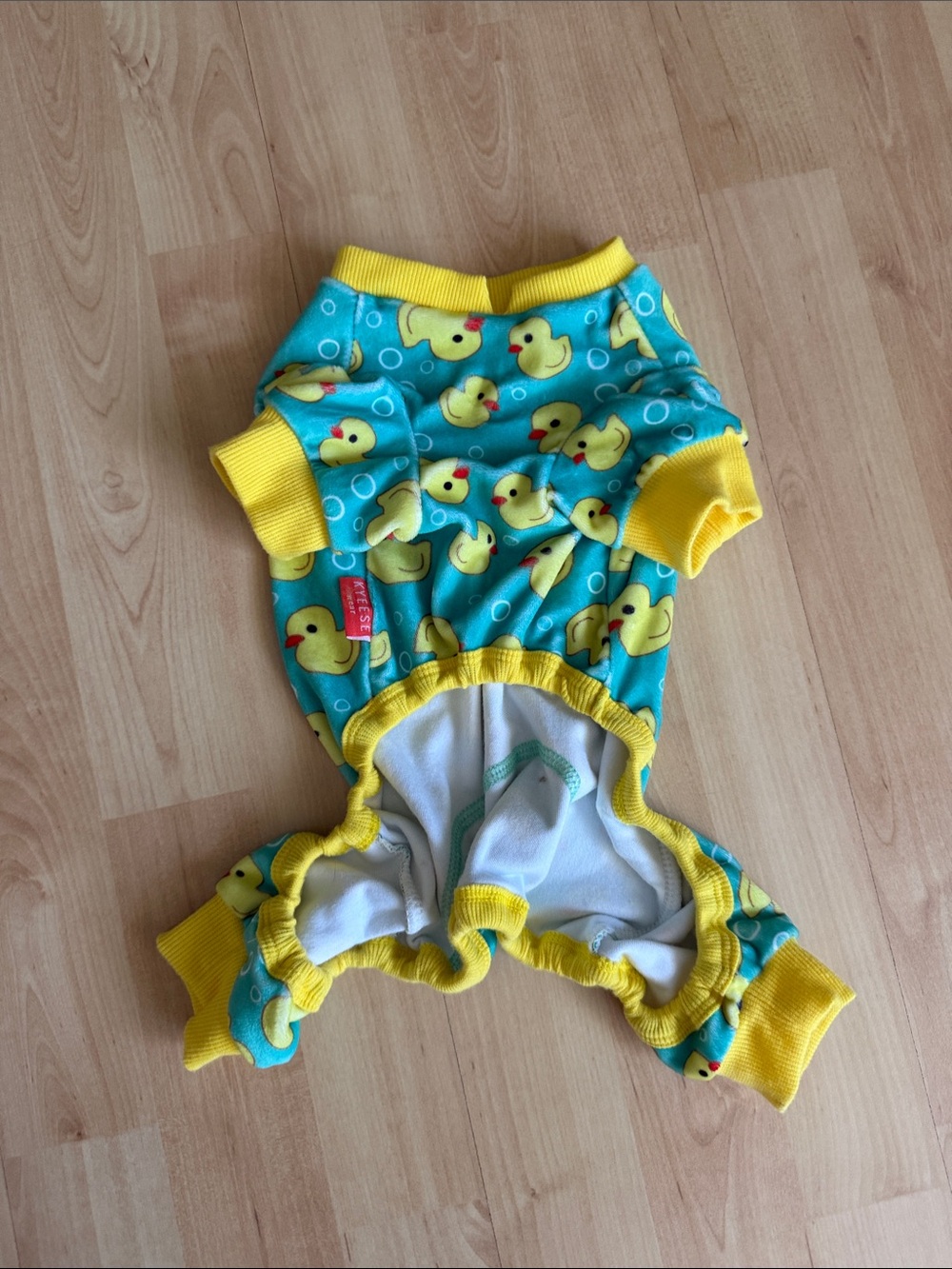 Rubber Duck Yellow & Teal Velvet Dog Onesie